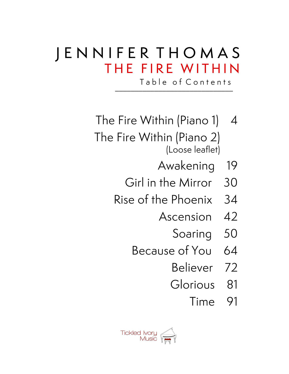 Cancionero digital The Fire Within Solo Piano, 2.ª edición