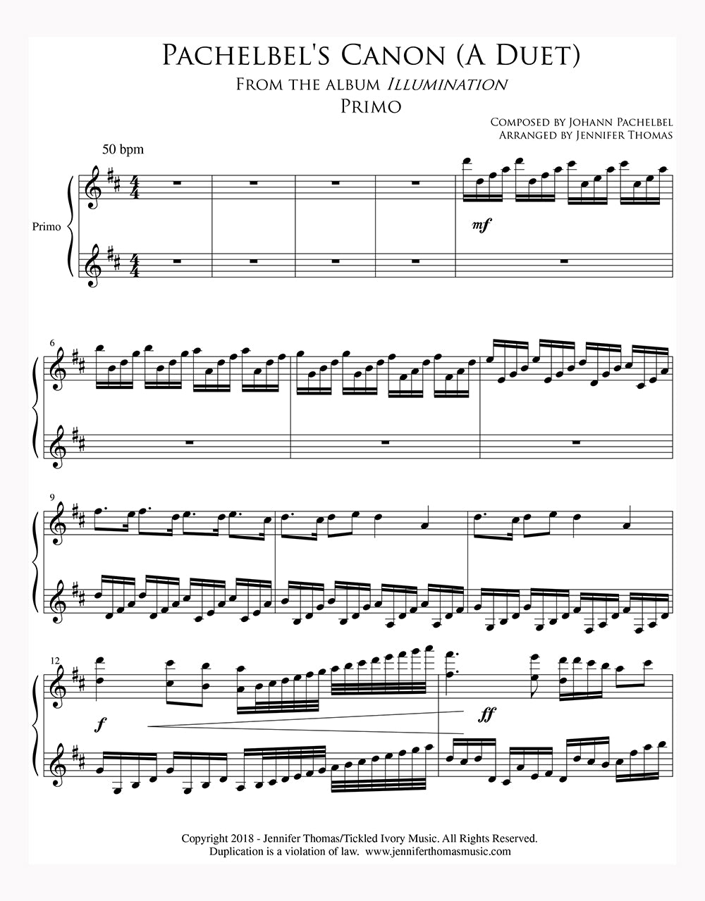 Canon de Pachelbel (a dúo) para 4 manos, 1 piano