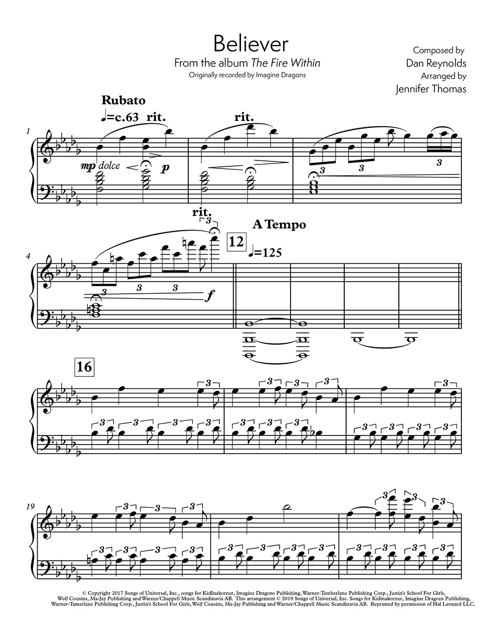 ザ・ファイア・ウィズイン・ソロ・ピアノ・プリント・ソングブック、第2版