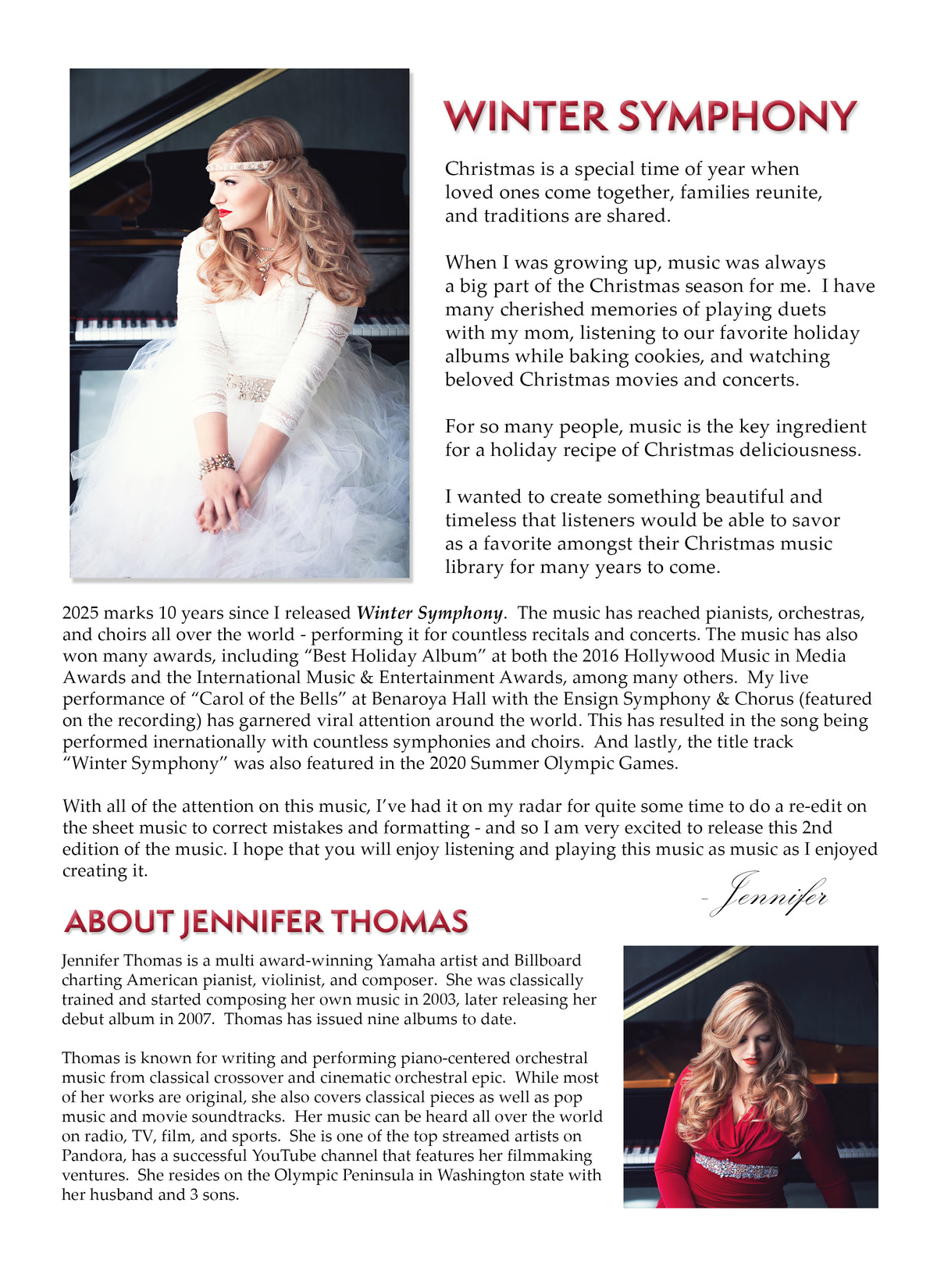 *PRE-ORDER* Winter Symphony (2nd Edition) Solo Piano Printed Songbook