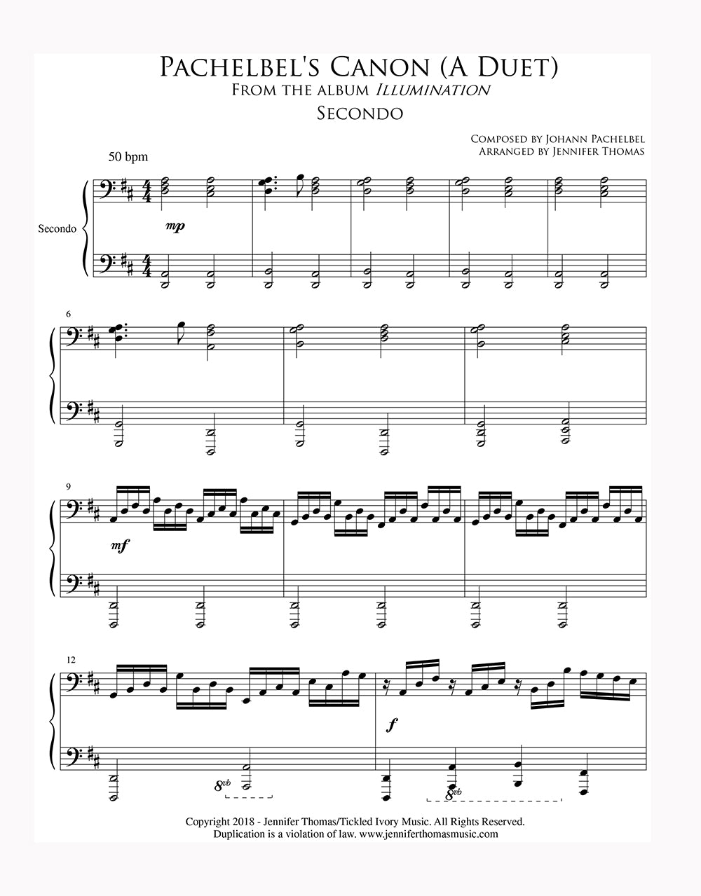 パッヘルベルのカノン（二重奏） 4手、1台のピアノのための